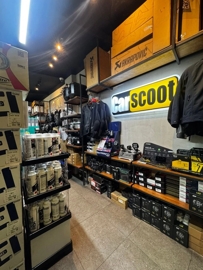Motorcycle riding gear, helmets, and aftermarket accessories selection